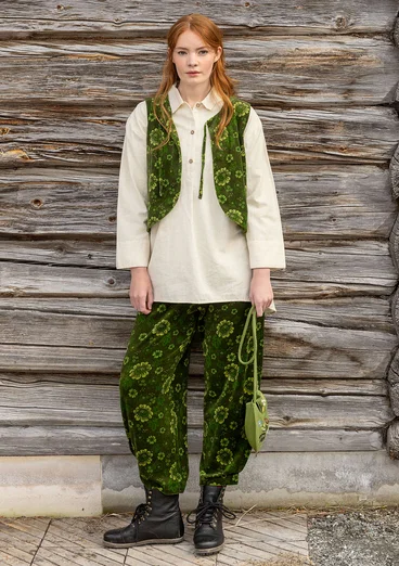 Velourbyxa "Nootka" i ekologisk bomull/återvunnen polyester - skogsgrön/mönstrad