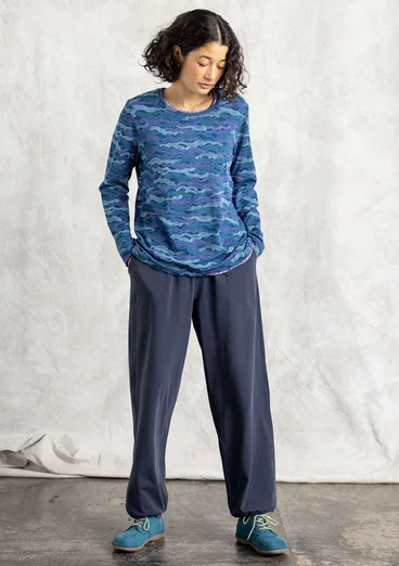 Trikåtop "Mona" i ekologisk bomull/elastan - indigoblå/mönstrad