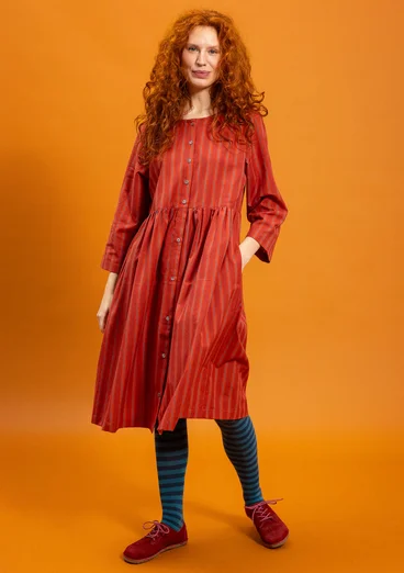 Vävd klänning "Sofia" i ekologisk bomull - krappröd/turkos