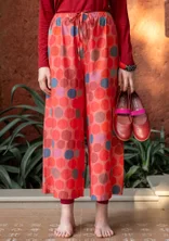 Vävd byxa "Paris" i ekologisk bomull/siden - flamingo/mönstrad