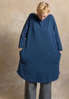 Trikåklänning ”Theia” i ekologisk bomull/elastan - stillahavsblå