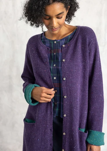 Långkofta i lammullsmix - björnbär/melange