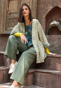 Vävd kimono ”Willow” i ekologisk bomull - indigogrön