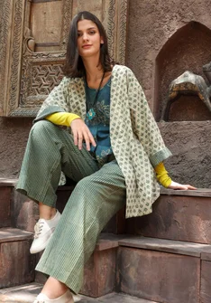 Vävd kimono ”Willow” i ekologisk bomull - indigogrön