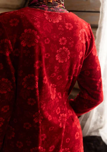 Velourklänning "Nootka" i ekologisk bomull/återvunnen polyester - lingon/mönstrad