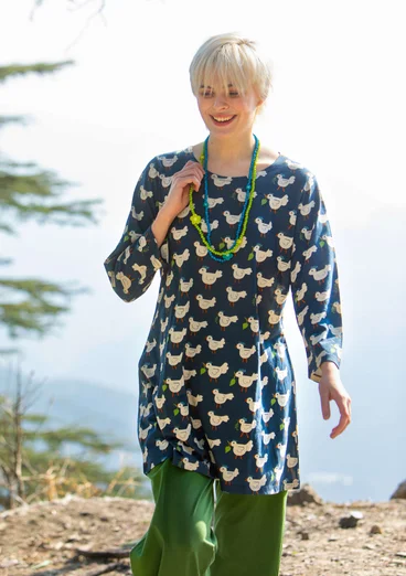 Mönstrad tunika "Agda" i ekologisk bomull/modal - indigo