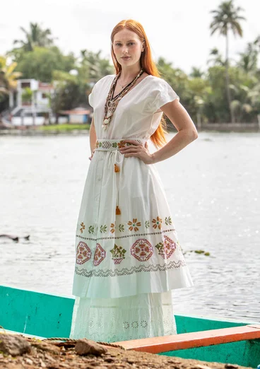 Mönstrad klänning "Cross" i ekologisk bomull - halvblekt