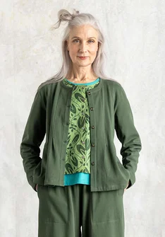 Trikåkofta i ekologisk bomull - skogsgrön