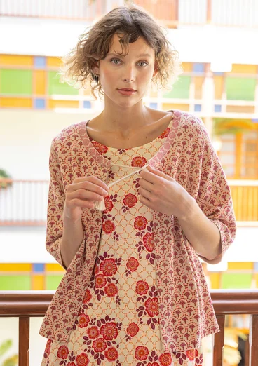 Stickad kofta "Haldi" i ekologisk bomull - flamingo