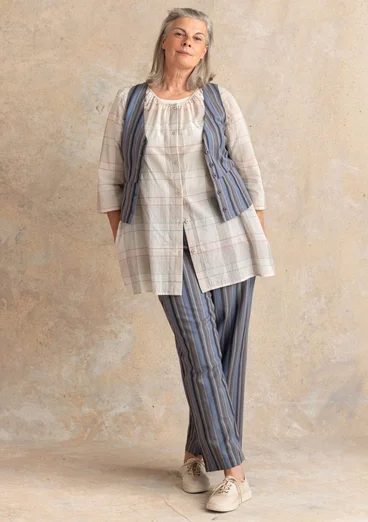 Vävd väst ”Esme” i bomull/lin - järngrå/randig