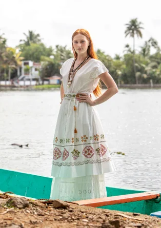 Mönstrat bälte "Cross" i eklogiskt bomull - halvblekt