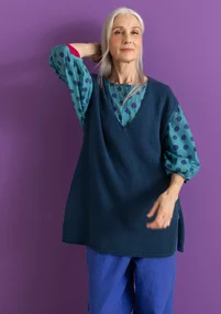 Stickad väst i ekologisk/återvunnen bomull - stillahavsblå