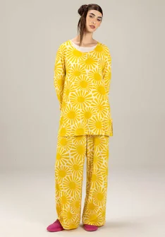 Mönstrade trikåbyxor "Taiyoko" i lyocell/elastan - gullregn