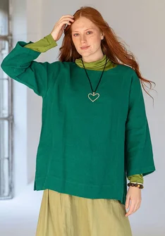 Blus "Azores" i lin - ljus buteljgrön