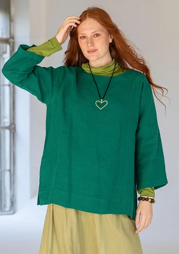 Blus "Azores" i lin - ljus buteljgrön