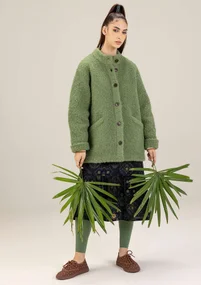 Stickad jacka i ullbouclé - rosmarin/melange