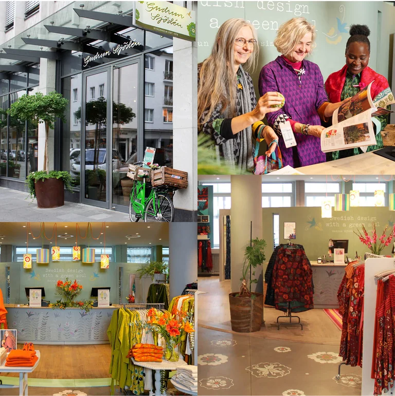 A collage of pictures from Gudrun Sjödén’s store in Münster.
