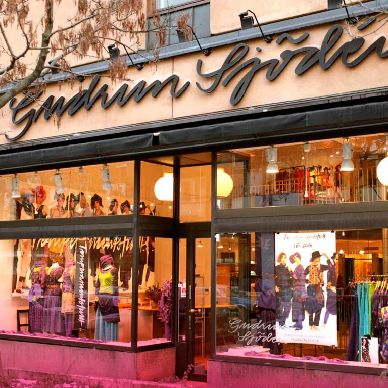 Outside Gudrun Sjödén’s store on Regeringsgatan in Stockholm.