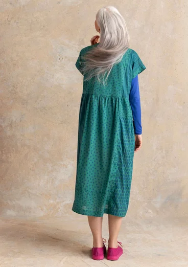 Vävd klänning "Sally" i ekologisk bomull - mörk smaragd
