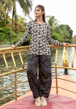 Mönstrade byxor "Poesi" i ekologisk bomull - svart