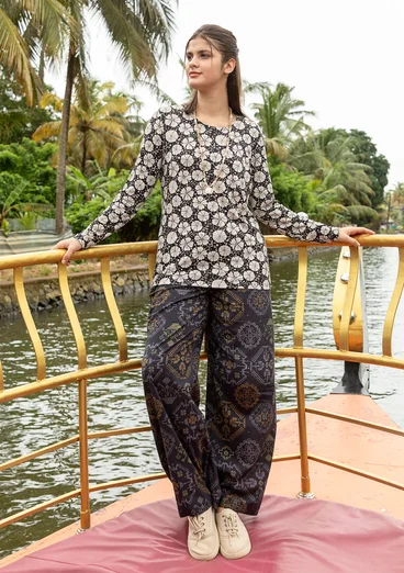 Mönstrade byxor "Poesi" i ekologisk bomull - svart