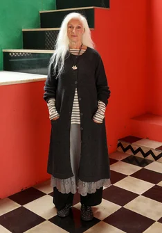 Långkofta "Misty" i återvunnen ullmix/återvunnen bomull - mörk askgrå/melange