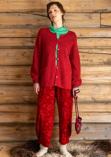 Velourbyxa "Nootka" i ekologisk bomull/återvunnen polyester - lingon/mönstrad