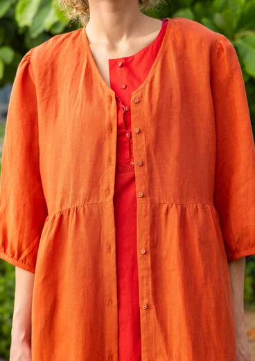 Vävd klänning i lin - grapefrukt