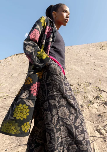 Långkofta "Pink Moon" i ull/ekologisk bomull - mörk askgrå