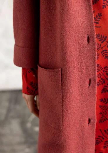 Långkofta i filtad ekologisk ull - dovröd/melange