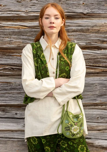 Velourväst "Nootka" i ekologisk bomull/återvunnen polyester - skogsgrön/mönstrad