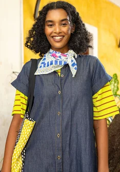 Vävd klänning "Ines" i ekologisk bomull - mörk indigo