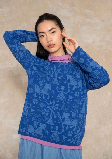 Stickad jumper "Kivik" i ull/ekologisk och återvunnen bomull - kleinblå