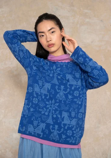 Stickad jumper "Kivik" i ull/ekologisk och återvunnen bomull - kleinblå