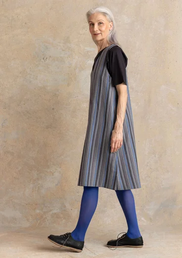 Vävd klänning ”Esme” i bomull/lin - järngrå/randig