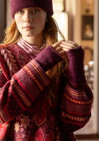 Torgvante i alpackamix - aubergine/melange