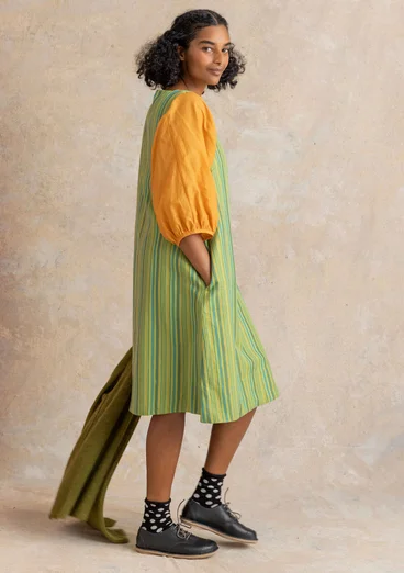 Vävd klänning ”Esme” i bomull/lin - kiwi/randig