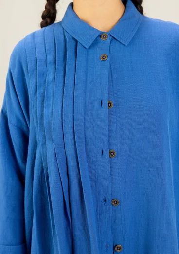 Enfärgad vävd klänning "Hinata" i ekologisk bomull/lin - blåvinge