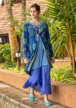 Blommig kofta "Täppa" i ekologisk bomull - indigoblå