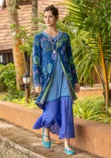 Blommig kofta "Täppa" i ekologisk bomull - indigoblå