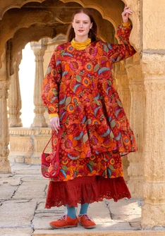 Vävd klänning "Okinawa" i bomull - papegojröd