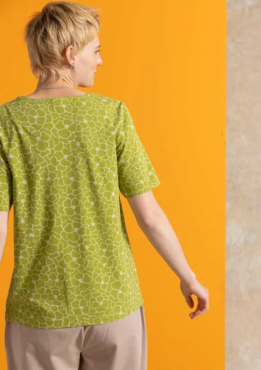 Trikåtop ”Theia” i ekologisk bomull/elastan - kiwi/mönstrad