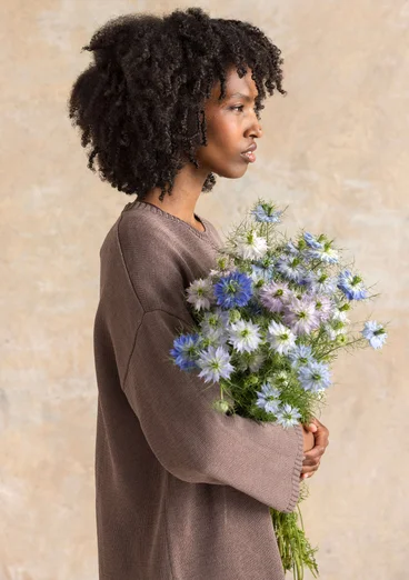 Stickad tunika i återvunnen bomull - ljus potatis