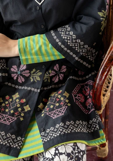 Blommig tunika "Girlang" i ekologisk bomull - svart