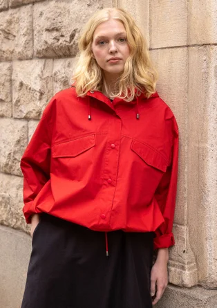 Vävd jacka i ekologisk bomull - papegojröd