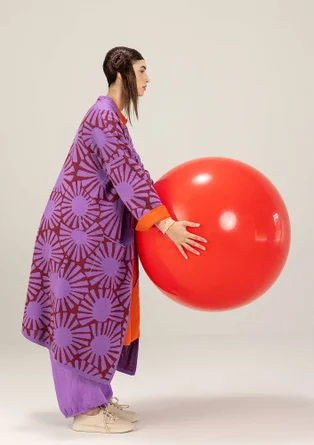 Mönstrad lång kofta "Midori" i ekologisk bomull - lila kosmos