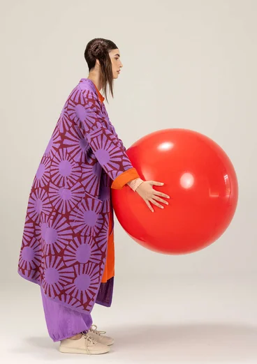 Mönstrad lång kofta "Midori" i ekologisk bomull - lila kosmos