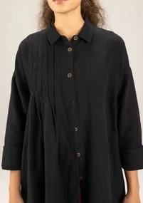 Enfärgad vävd klänning "Hinata" i ekologisk bomull/lin - svart