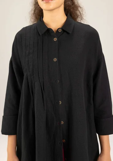 Enfärgad vävd klänning "Hinata" i ekologisk bomull/lin - svart