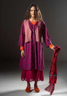 Vävd klänning "Kelly" i ekologisk bomull - allium/mönstrad